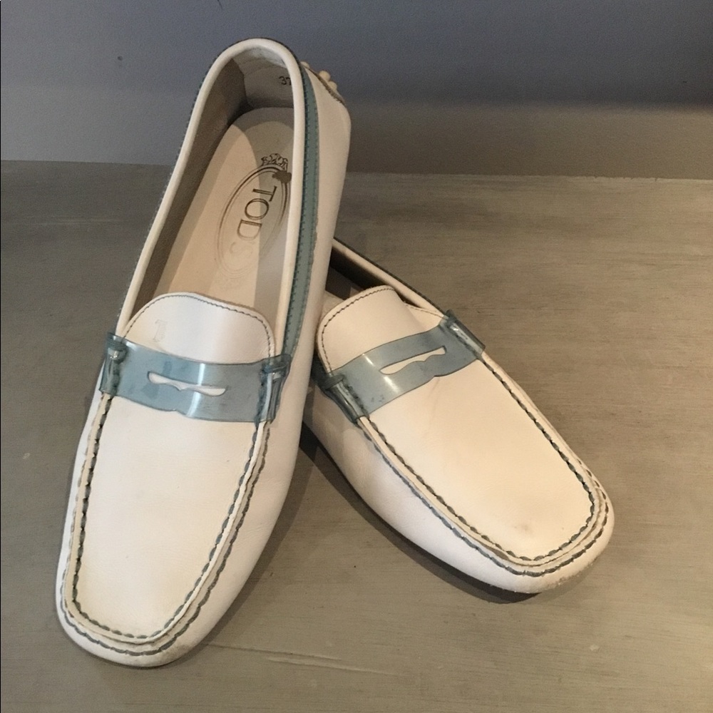 Tods White leather loafer shoes